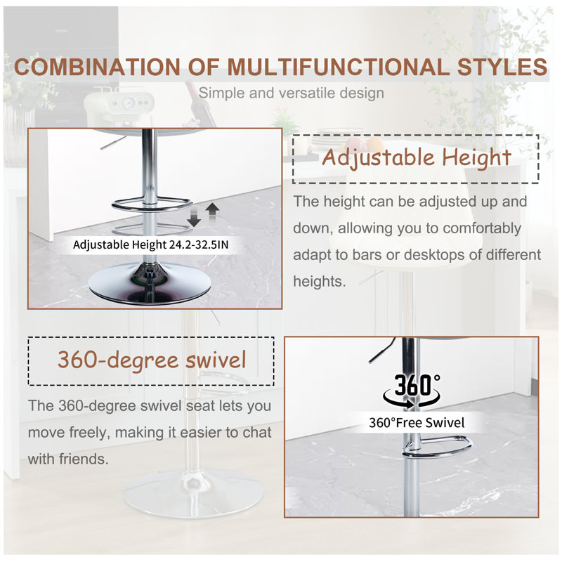 Counter Height Adjustable PU Swivel Bar Stools (Set of 8), Cream