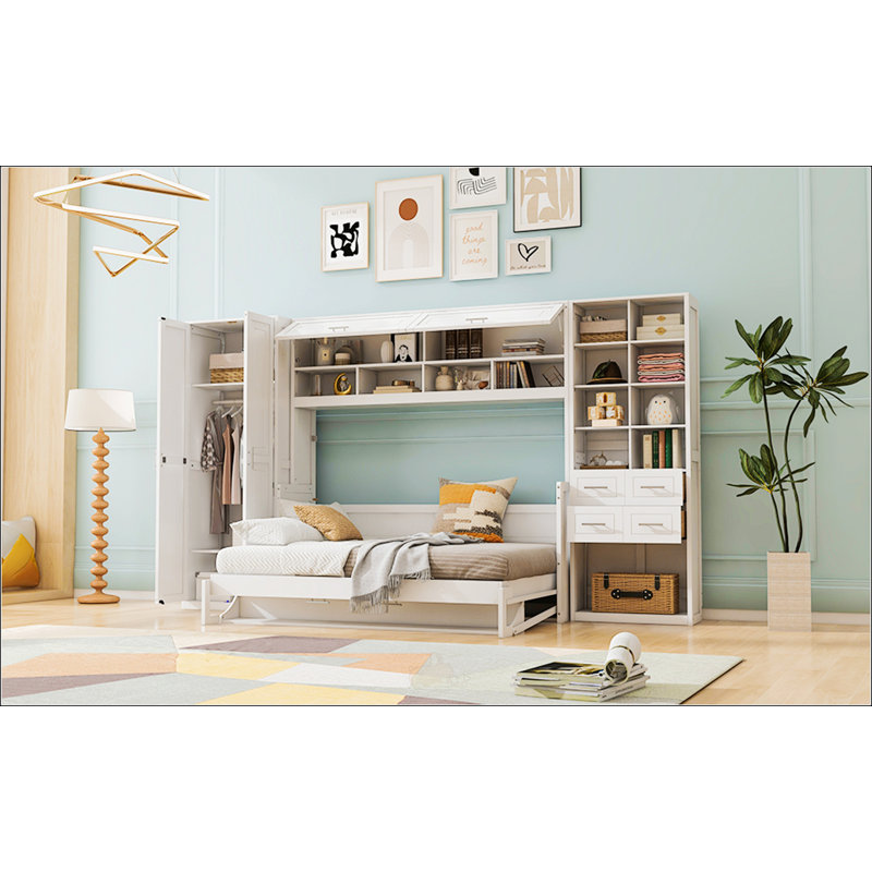 Lit escamotable avec placard Murphy, Double, Blanc