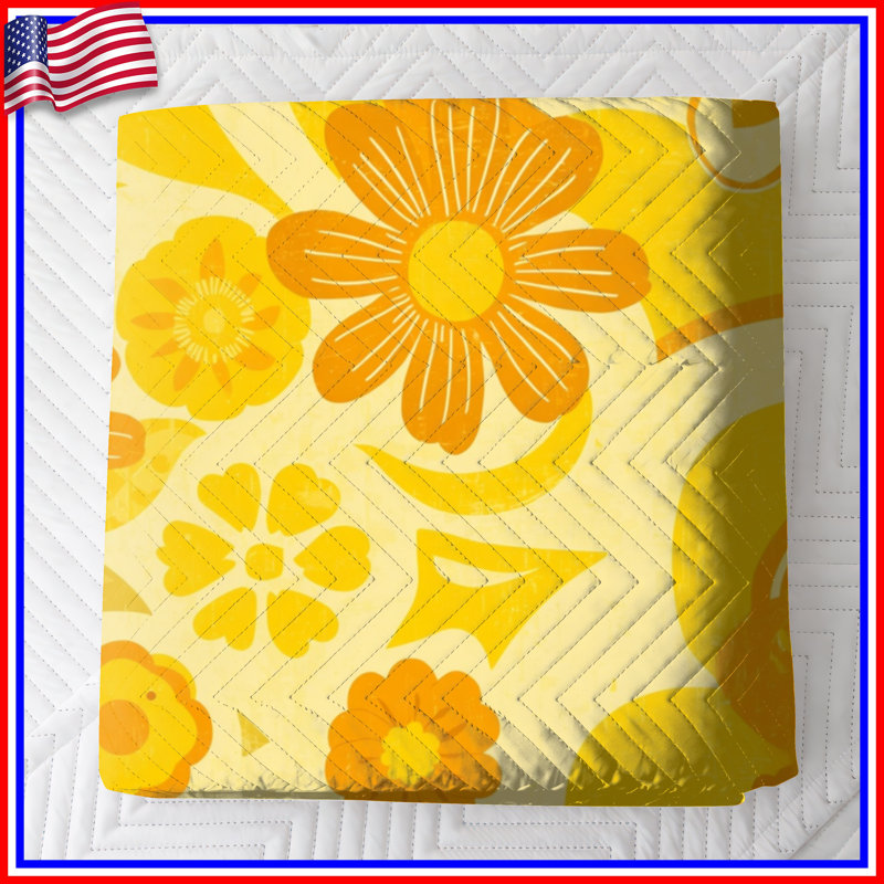 Couvre-lit matelassé à motif floral tourbillonnant jaune toutes tailles, Grand lit