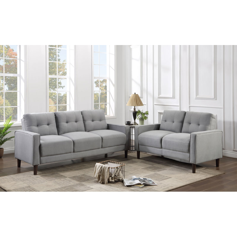 Ensemble de canapé capitonné 2 pièces Bowen, Tissu gris, 2 Pieces: Sofa, Loveseat  