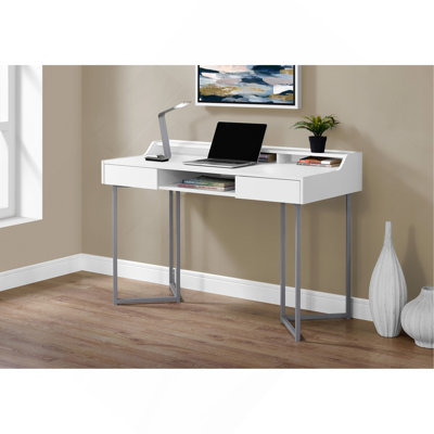 Bureau d'ordinateur, bureau personnel, ordinateur portable, tiroirs de rangement, L 48 po, travail, stratifié blanc, métal gris, contemporain, moderne