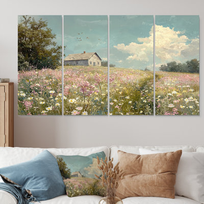 «Rose et vert ferme», ensemble d'art mural sur toile