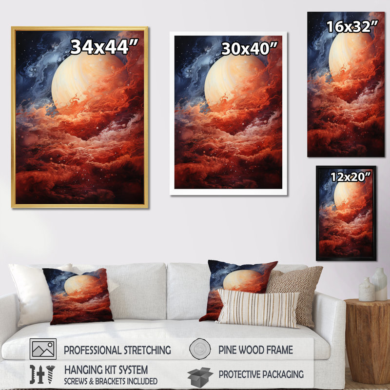 Planète Jupiter orageux II - impressions sur toile de Jupiter, H 20 po x l 12 po x P 1 po, Cadre photo noir