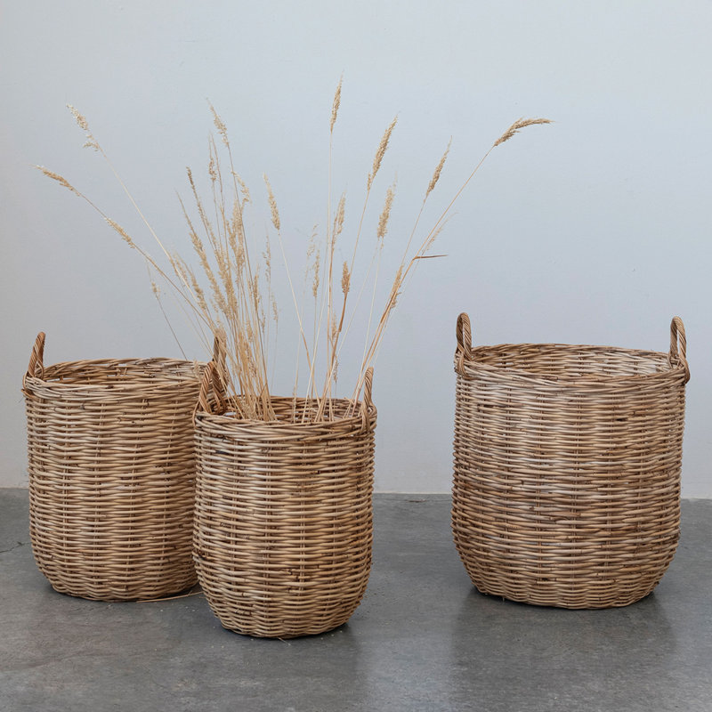3 Piece Woven Rattan Storage Baskets Set
