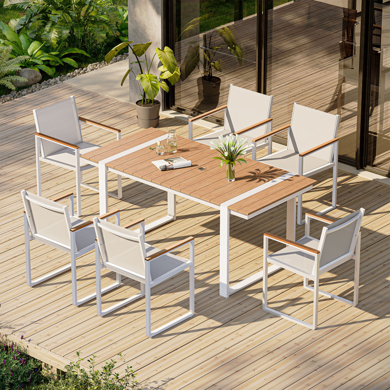Ensemble repas 7 pièces, Bois de teck, Blanc / bois de teck, 6