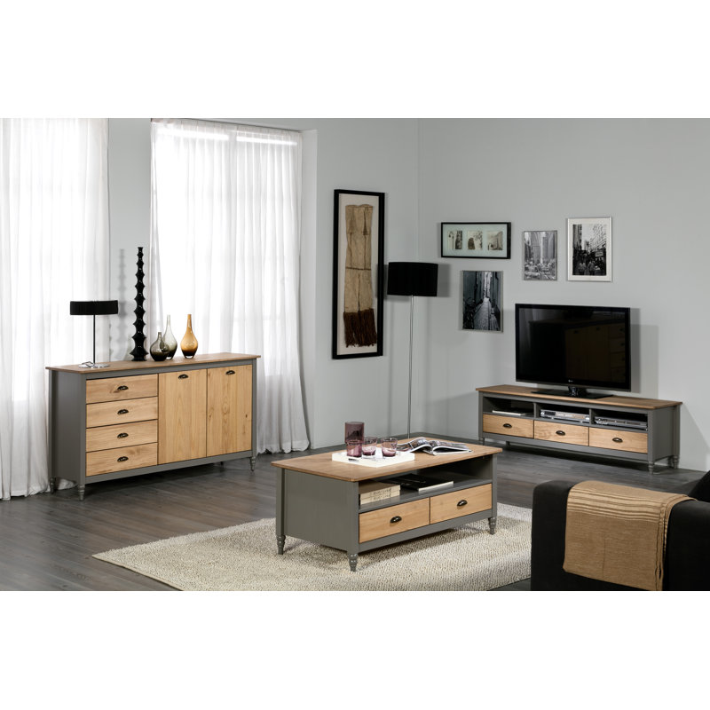 Kingsfield Unfinished TV Stand for TVs up to 70", Grey/Oak