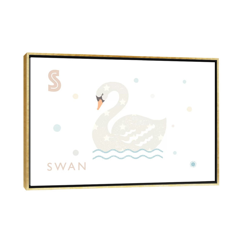 Cygne - imprimé, Pas de tapis, H 40 po x l 60 po x 1,5 po, Toile encadrée d'or