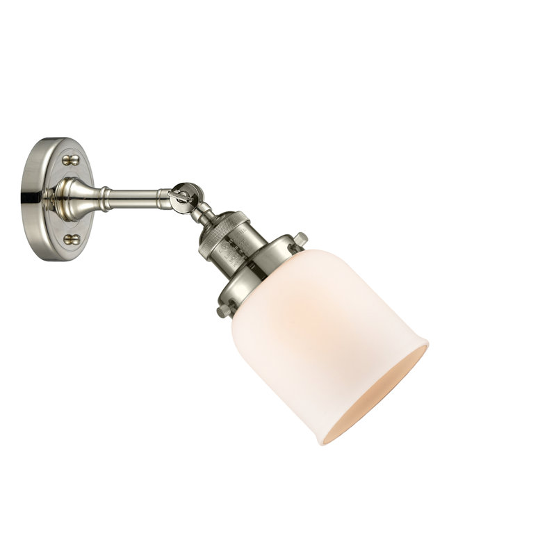 Applique murale 1 lumière 8 po Bell, Boîtier blanc mat, Ampoule à DEL rétro de 6 watts, Nickel poli