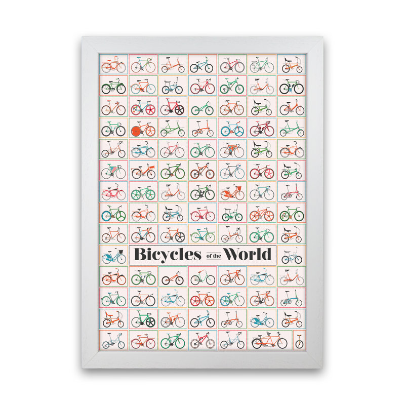 Bicycle Of The World - Print, 30cm H x 21cm W x 3cm D, White Framed