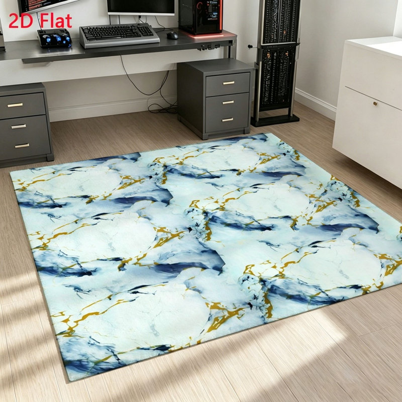 Abstract Blue Golden Marble Area Rug, Artistic Floor Carpet, Non-Slip Soft Indoor Mat, Living Room Bedroom Decor