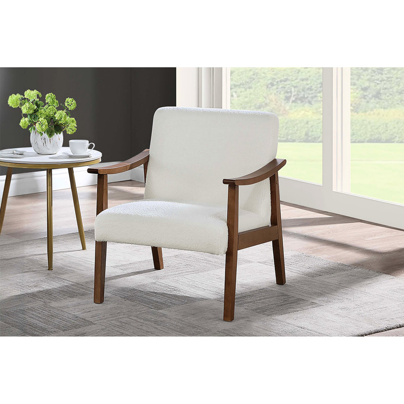 Chaise d'appoint moderne blanche rembourrée en laine, structure à profil bas et mousse pour plus de confort Tissu en laine avec coussin de dossier amovible