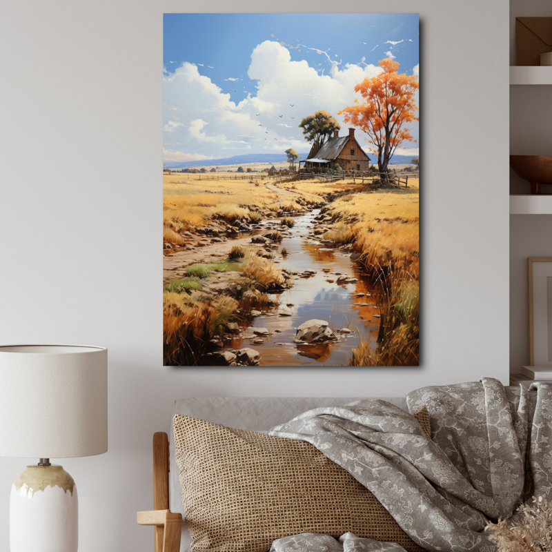 Ferme campagne contemplative - paysage et nature décoration murale, H 32 po x l 24 po x P 1 po, Toile tendue