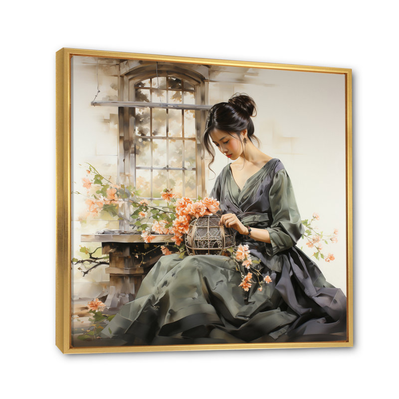 Asian Woman Beauty IV - Imprimé, H 36 po x l 36 po x P 1,5 po, Cadre flottant doré