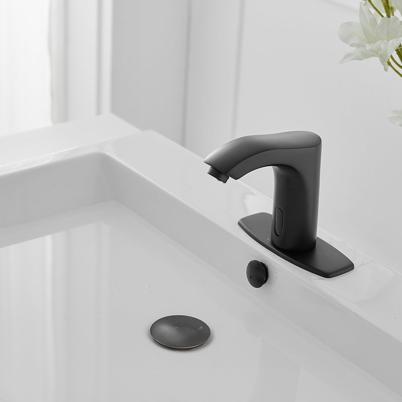 Robinet de salle de bain à trou unique sans contact avec bonde, Noir mat
