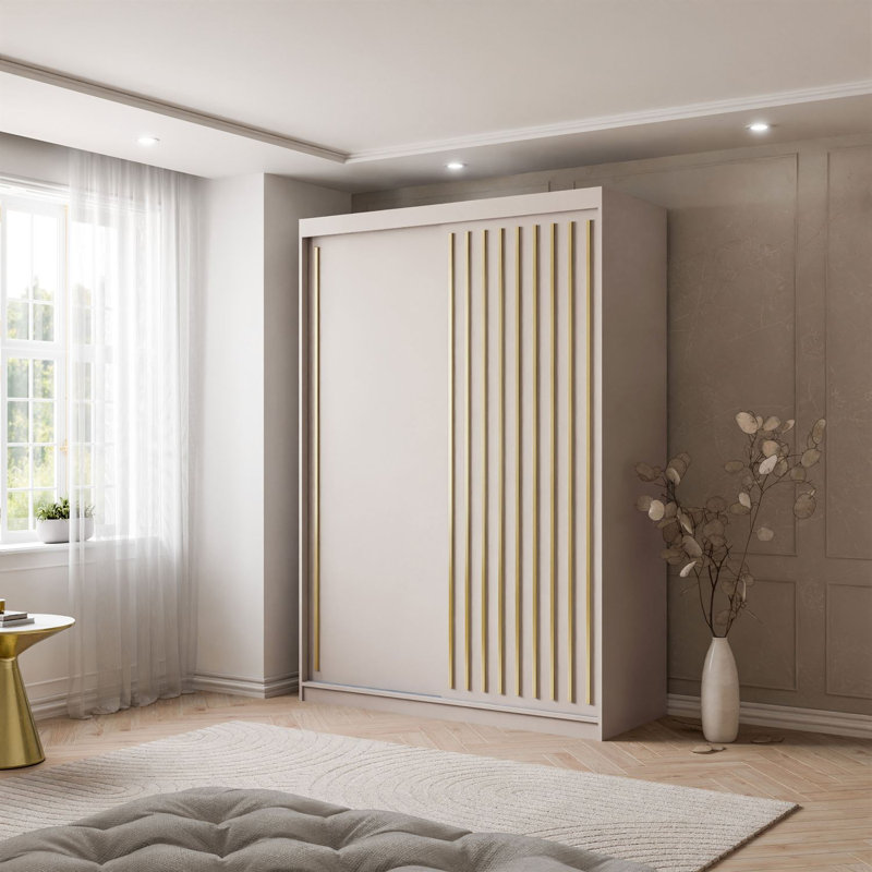 Sliding Wardrobe AURIS  with Gold Strips, Cashmire Matt