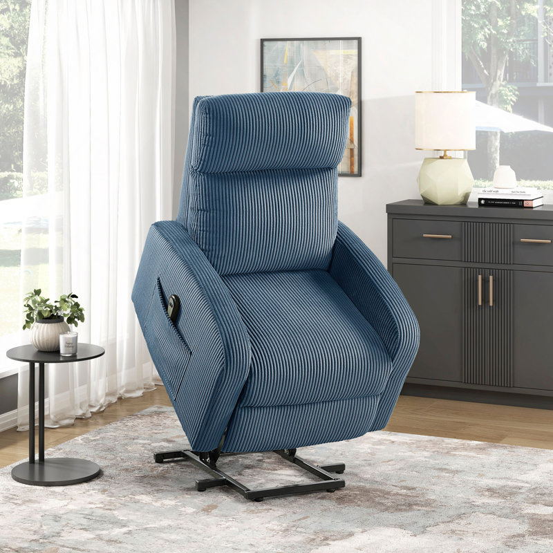 Fauteuil inclinable électrique en velours côtelé 1pc, Bleu