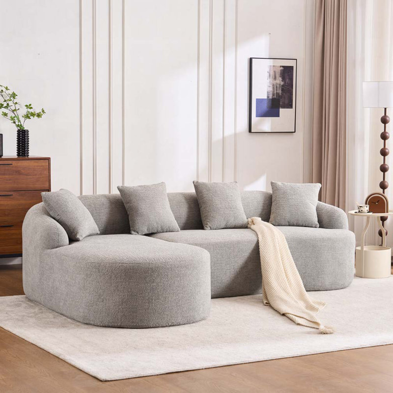 Canapé modulaire en L Chenille, Gris clair