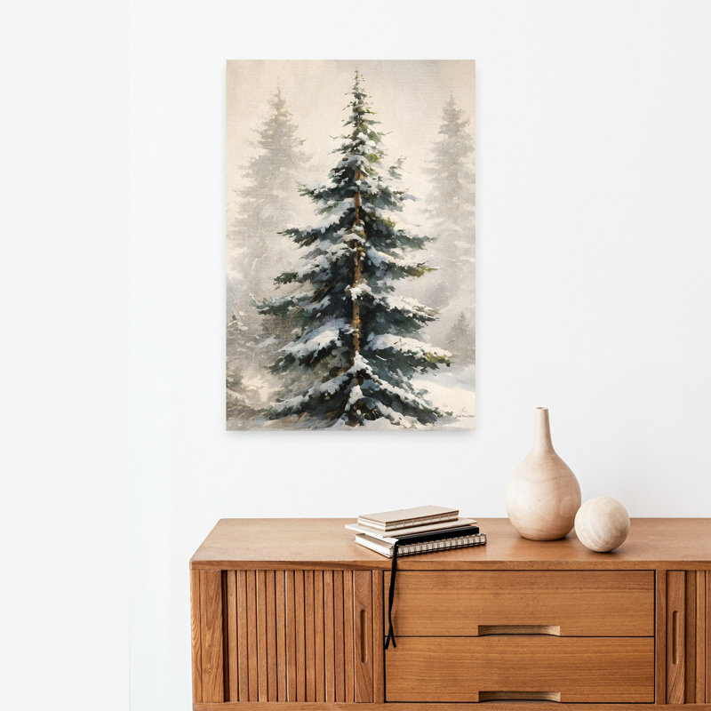 Winter Winter pins II, art contemporain de paysage de pin abstrait, H 24 po x l 16 po