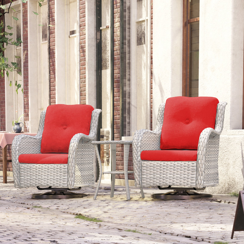 Behrend 2 - Person Wicker Patio Dining Set with Square Table , Cushions Included, Red