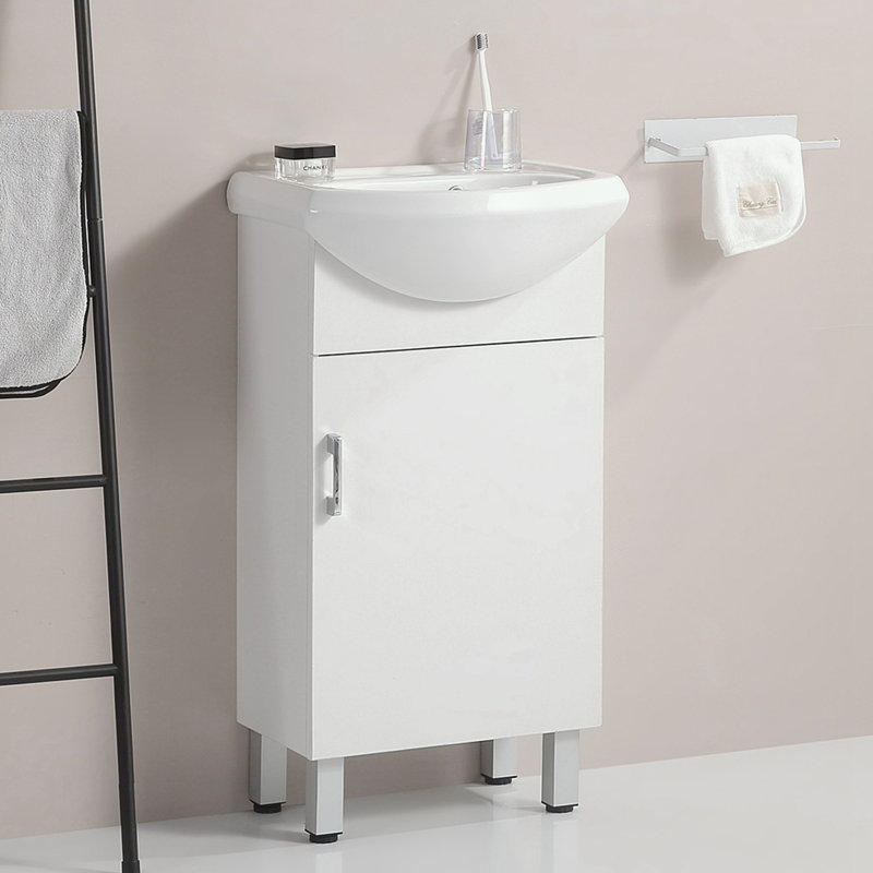 Meuble-lavabo compact avec lavabo en céramique Marinino, Blanc