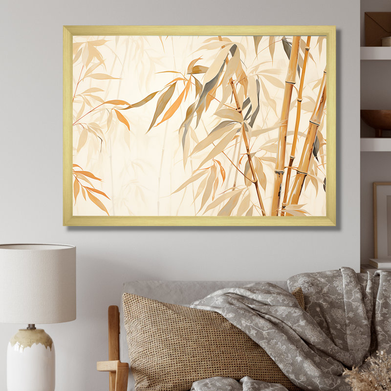 «Mute Bamboo Embrace II», art mural sur toile de bambou_106614, Encadrement doré, H 30 po x l 40 po x P 1,5 po
