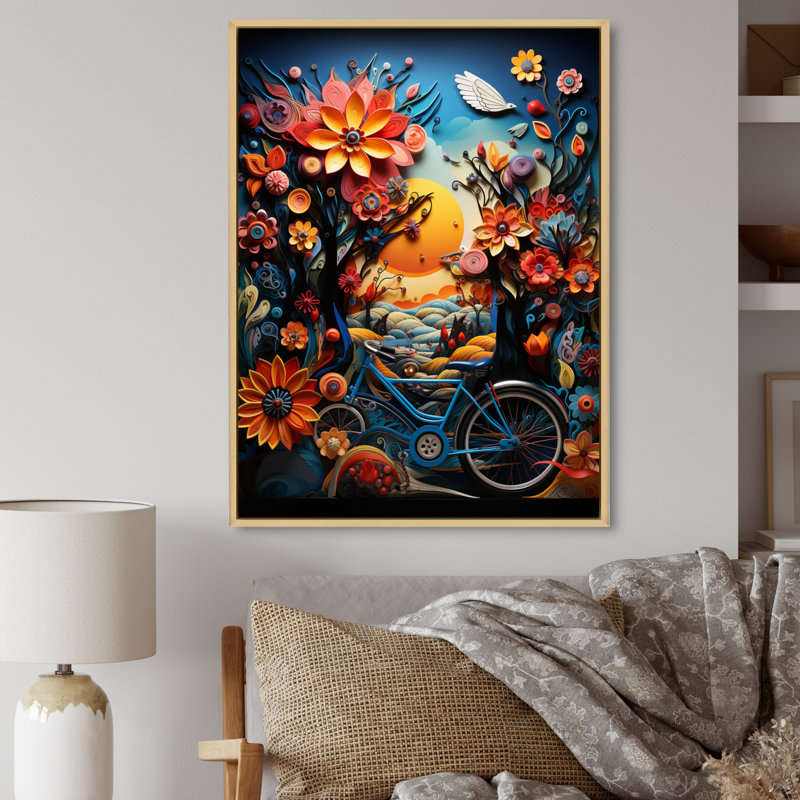 Carmani Bicycle Colorful Ride, reproduction d'art sur toile, H 44 po x l 34 po x P 1,5 po, Cadre flottant brun