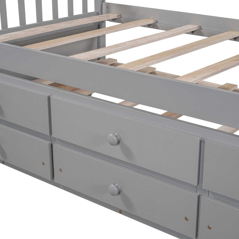 Braschi Solid Wood Slat Storage Bed, Twin, Gray