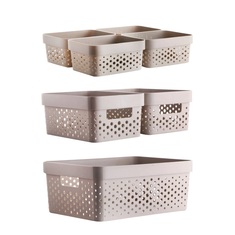 Ginza Maison Plastic Baskets For Organizing Set Of 7 - Multi-use Organizer Bin, Built-in Handles, Saving Storage, Pantry & Home Organizing Basket, Multiple Size Bins 