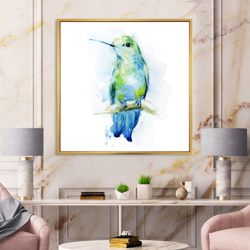 Colibri oiseau - reproduction sur toile, H 30 po x l 30 po x P 1 po, Toile encadrée d'or