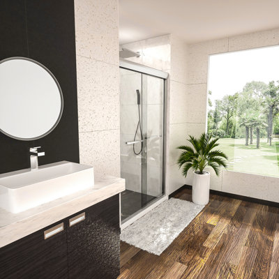 Cabine de douche coulissante demi-cadre l 76 po x H 76 po, 3/8 po (8 mm), chrome