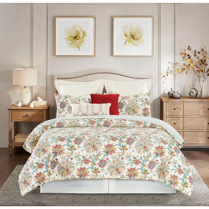 Ensemble de courtepointe réversible en coton Braganza, Courtepointe simple + 1 taie décorative