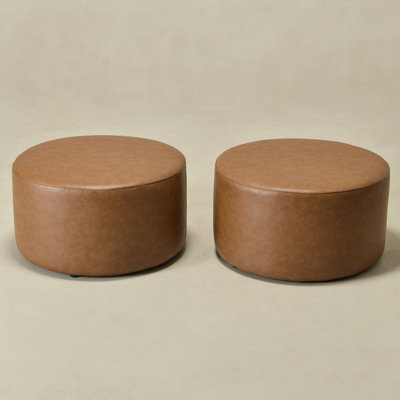 24" Wide Faux Leather Round Upholstered Ottoman Set Of 2