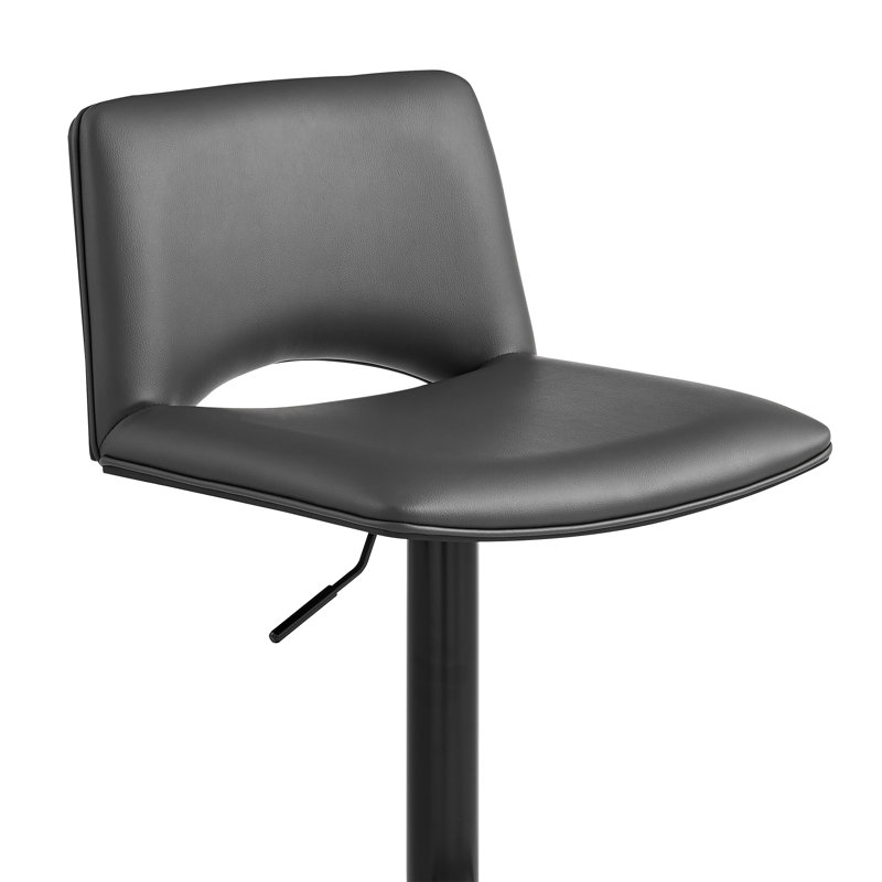 Sobieski Adjustable Swivel Walnut Wood and Chrome Metal Bar Stool, Gray, Black