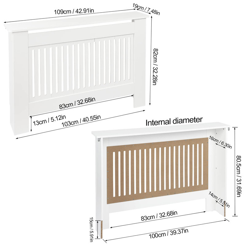Raeford Radiator Cover, White, 82cm H X 109cm W X 20cm D