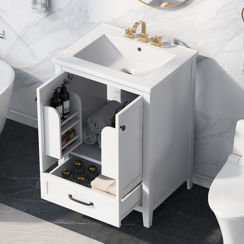 Meuble-lavabo 24 po avec lavabo Traub, meuble-lavabo Traub avec un tiroir et portes, bois massif et panneau de fibres à densité moyenne