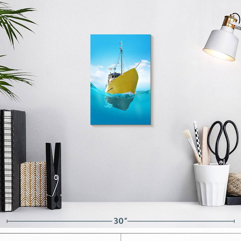 Mehar Yellow Ship, 12" H x 8" W