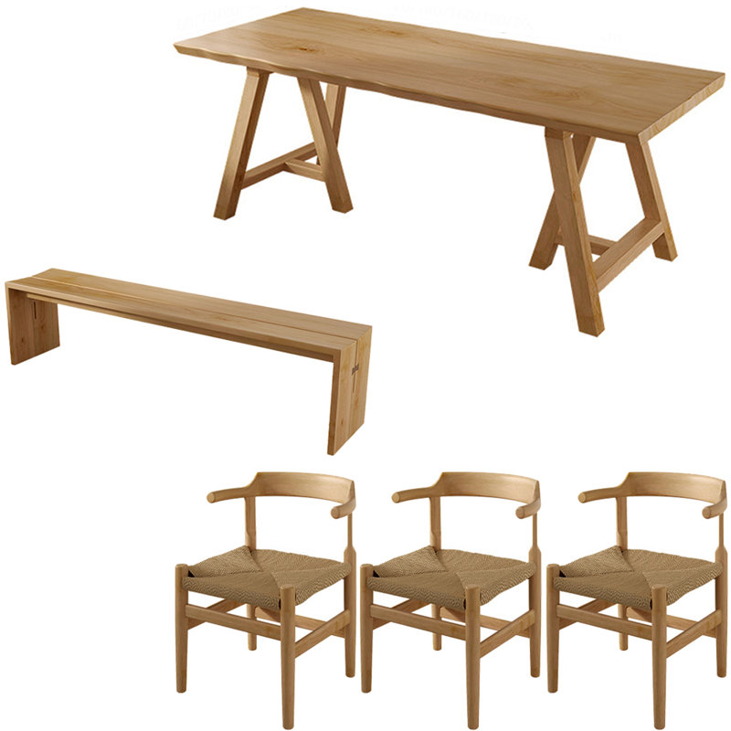 Ensemble de table à manger moderne et simple en bois massif, H 29,5 po x L 78,7 po x l 31,4 po
