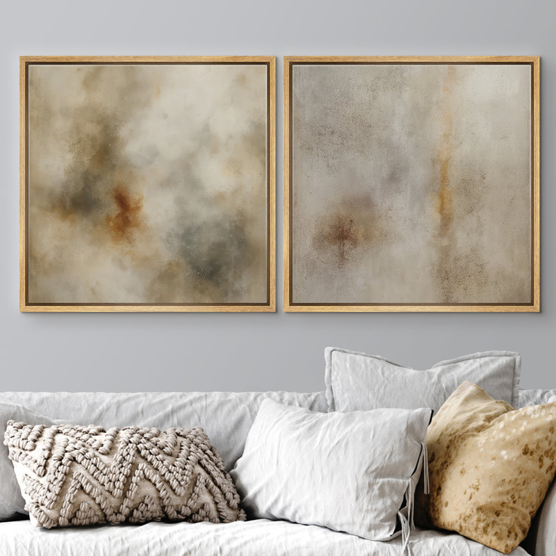 «Neutral Abstract Wall Art», ensemble de 2 reproductions d'art sur toile encadrées, H 16 po x l 32 po, Natural Floater Framed