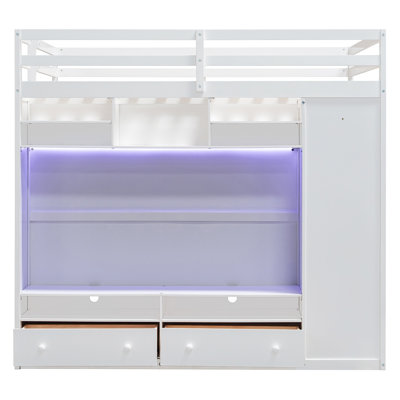 Modern Loft Bed With Arrmoire, Lighted Tv Stand Entertainment Center And Drawers by Harriet Bee