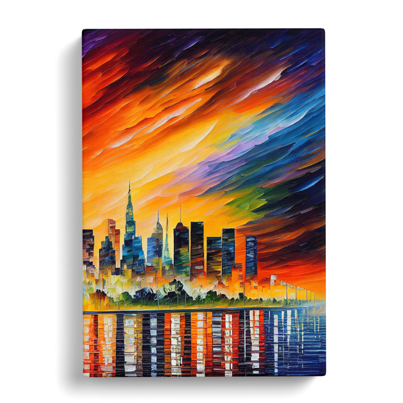 City Skyline At Sunset No.2 - Wrapped Canvas Print, 50cm H x 35cm W