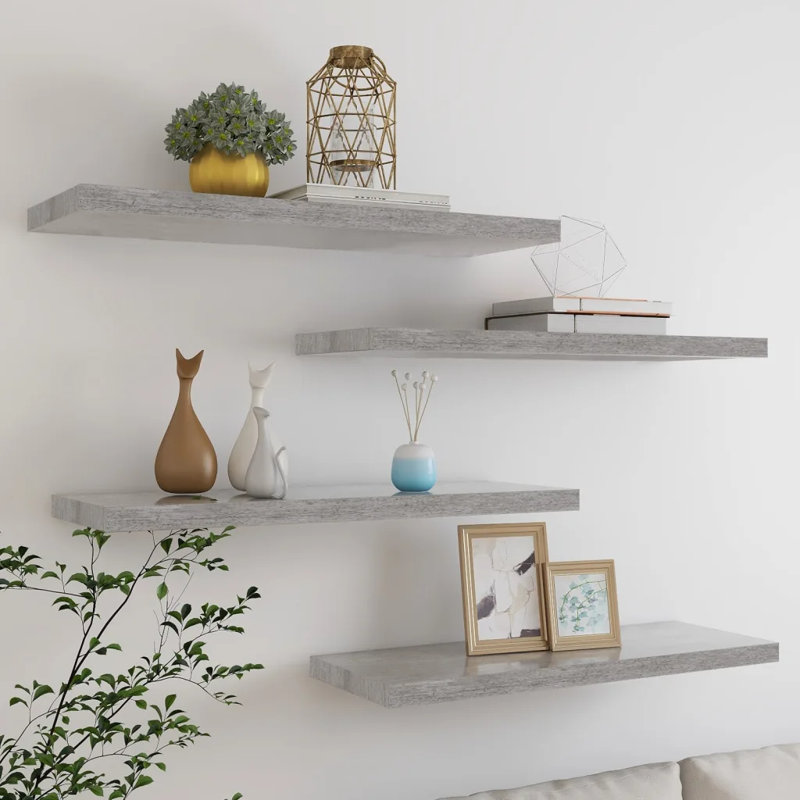 Gracie-Rose 4 Piece Picture Ledge Wall Shelf, 80 x 23.5 x 3.8 cm, Concrete Grey
