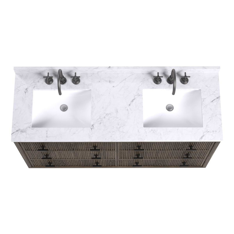 Rhett Vanity, Espresso Oak, 60" W, Carrara Marble