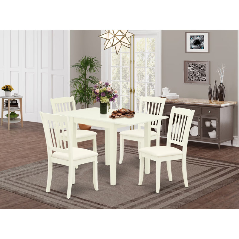 Ensemble de salle à manger 5 pièces comprenant une table de salle à manger rectangulaire avec Dropleaf et 4 chaises de cuisine, 30 x 48 pouces, lin blanc