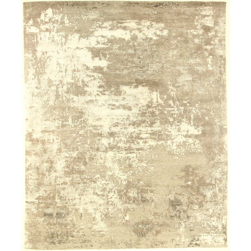 Tapis noué la beige 8 pi 1 po x 9 pi 11 po à la main one-of-kind