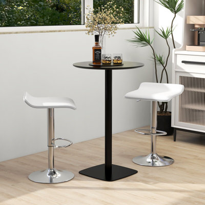 Set Of 2 Bar Stools W/ Adjustable Height Modern PU Leather Swivel Pub Dining Chair