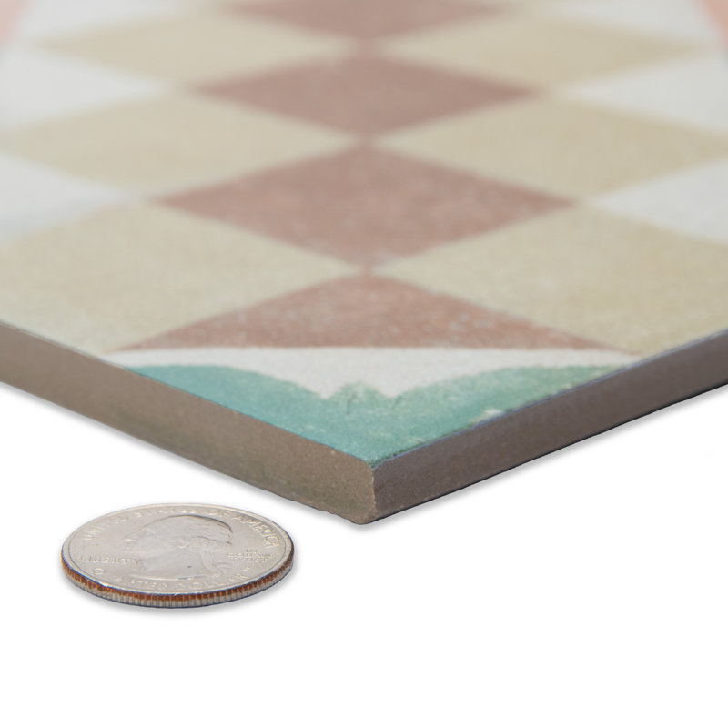 Kings Valentia 8-3/4 In. X 8-3/4 In. Porcelain Floor And Wall Tile, Red/Beige