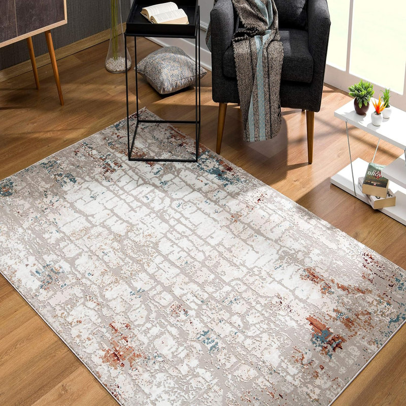 Tapis gris et ivoire Veun, Rectangle 7 pi x 10 pi