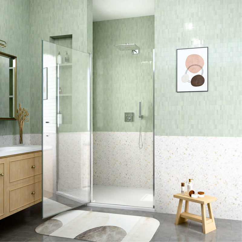 Porte de douche pivotante semi-encadrée 86 cm (L) x 183 cm (H), verre trempé SGCC 6 mm, Chrome chrome