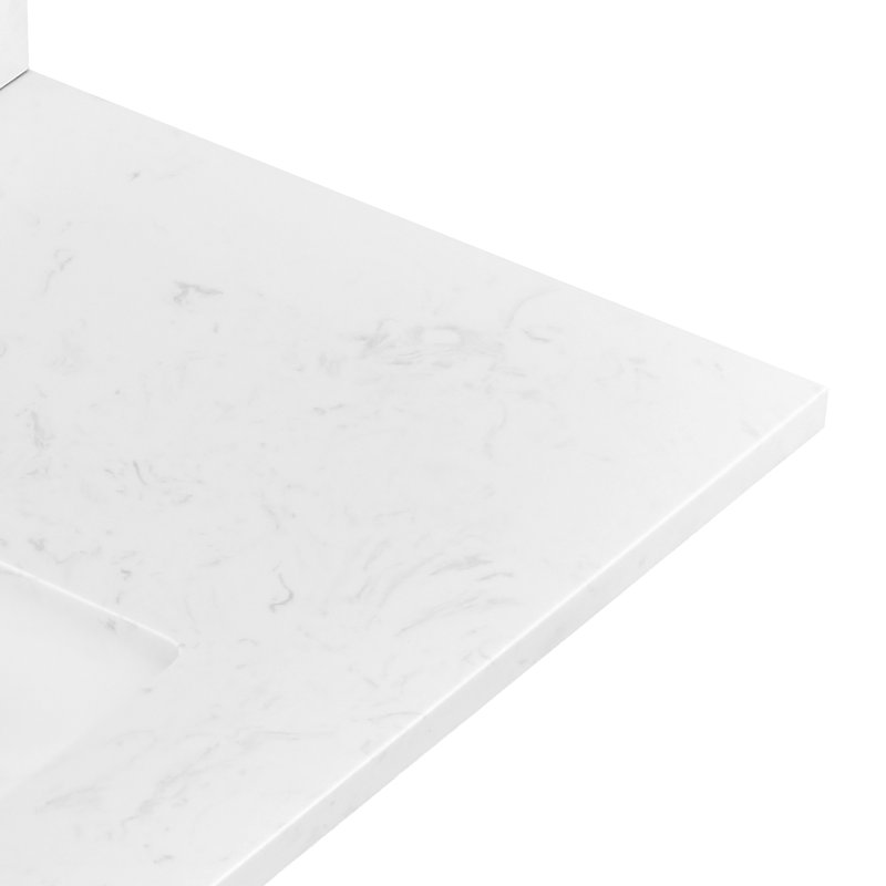 36" White Engineered Stone Bathroom Vanity Top with Rectangular Undermount Ceramic Sink(Vanity Base Not Included)