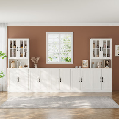 71'' Kitchen Pantry With Bookcases, 118.11'' Wide Farmhouse Wall Unit Tv Stand For Tvs Up To 75''